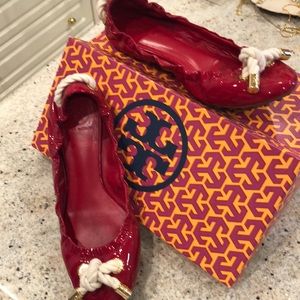 Tory Burch red patent ballet flats